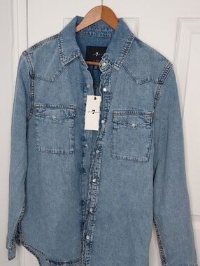 7 For All Mankind Light Blue Denim Western Shirt